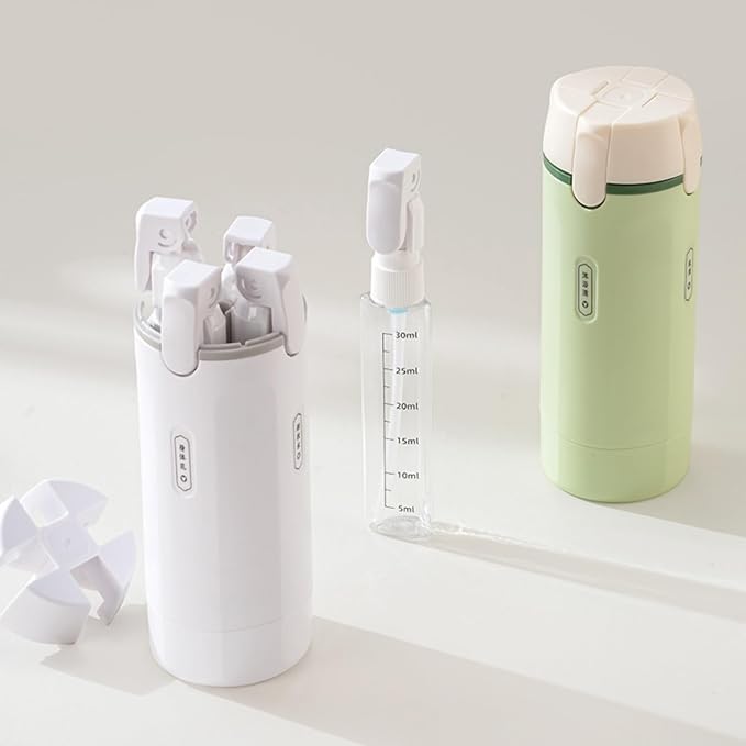 4 in 1 Travel Dispenser, 4 Pack 30ML Travel Bottles for Toiletries, Leak Proof Travel Size Containers, Portable for Shampoo Lotion Conditioner Cream (White)