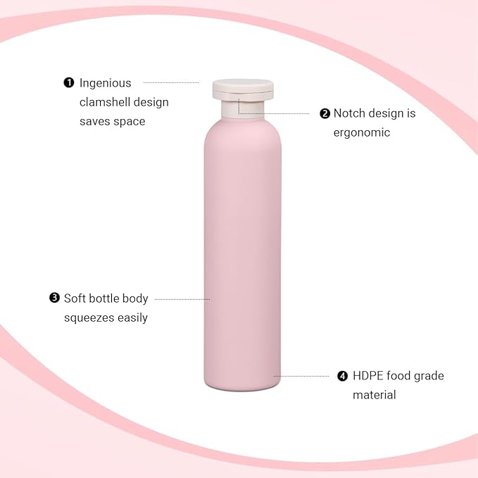 Travel Shampoo Bottle, Empty Plastic Squeeze Bottles 8.8oz with Flip Cap, Lotion Container for Toiletries Travel Size Shampoo and Conditioner