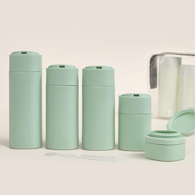 Suteng Travel Bottles for Toiletries, 5 Pack Travel Size Containers, TSA Approved Leak Proof - Silicone Toiletry Containers with Clear Bag for Shampoo, Conditioner & Lotion, Travel Essentials