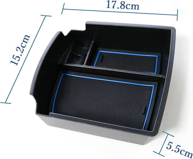 2018-2021 2022 2023 Kona Center Console Organizer for Hyundai Kona Armrest Box, 2022 Kona Console Armrest Tray 2022 2023 Kona Armrest Box Insert Tray Accessories (Blue Mats)