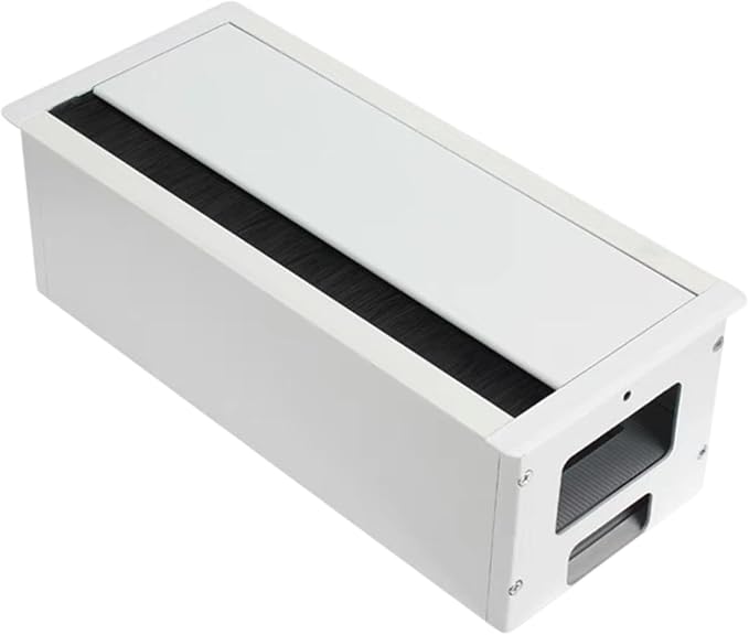 Desk Threading Box Aluminum Alloy Rectangular Wire Organizer with Cable Hole Cover Cord Grommet Storage Box Space Saving Cushioning Structure, White