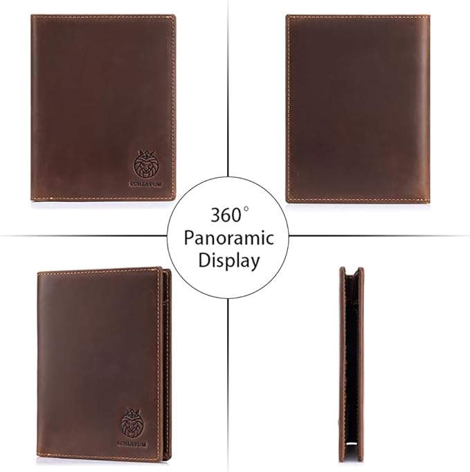 Genuine Leather Passport Holder for Travel Men and Women, Bifold Slim RFID Blocking Wallet with 2 Passport Slots, 5 Card Slots, Cash Pocket & SIM Ejector Vintage Crazy Horse Leather (Coffee, Small)