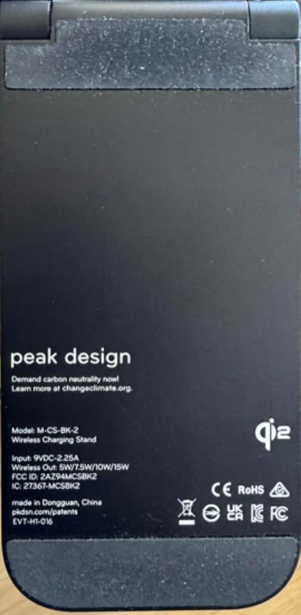 Peak Design Wireless Charging Stand, Black, Qi2 Charging, Grippy Silicone Base, Works with Peak Design Mobile Cases, MagSafe Compatible, for iPhone, Samsung and Google Pixel Phones