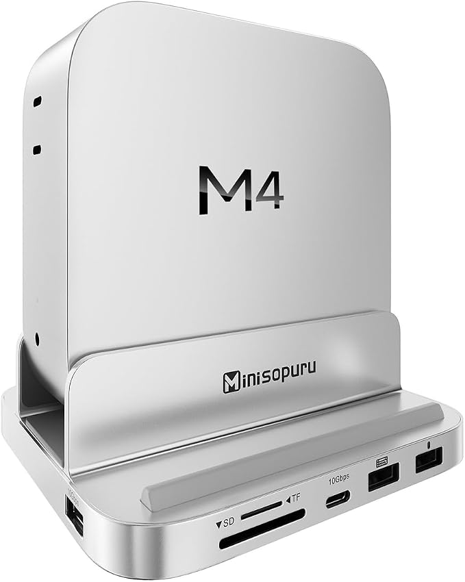Minisopuru MINI218B PRO Mac mini M4 Dock with 8TB M.2 NVMe SSD Enclosure,10Gbps USB C/A Mac mini M4 Accessories, 8 in 1 All Aluminum Vertical Stand USB C Hub for Mac mini M4/M4 Pro 2024