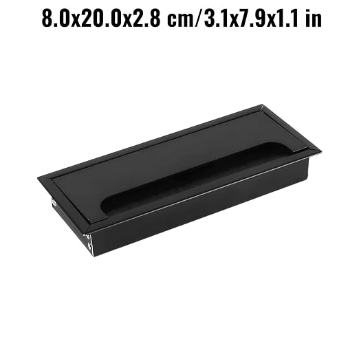 Desktop Cable Management Cover for Desk Organization - Aluminum Alloy Cable Box with Brush Seal (Black, 8.0x20.0x2.8 cm)