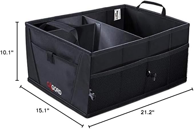 Car Trunk Organizer - Adjustable Car Storage Box Caddy for Tools, Groceries, Cargo, Toys - Trunk Storage for SUV, Van, Truck, Pickup - Black