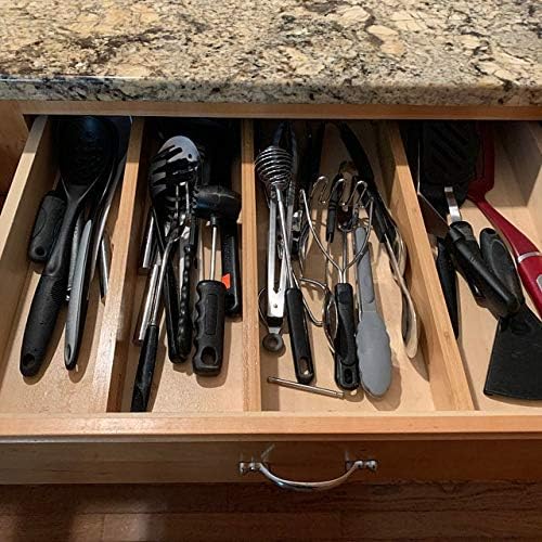 Bamboo Adjustable Drawer Divider Organizers - Spring Loaded, Stackable | Perfect for Kitchen Utensils, Silverware & Knife Drawer Dividers, Desk, Bathroom, and Dresser Drawer Organization (2-Pack)