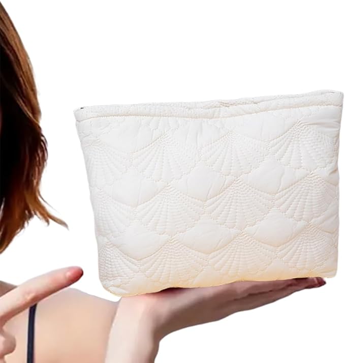 FITINI Makeup Bag Travel Large Portable Quilted Floral Print Cosmetic Organizer Cute Pouch for Women Soft Cotton Zipper Waterproof Toiletry Storage Bags