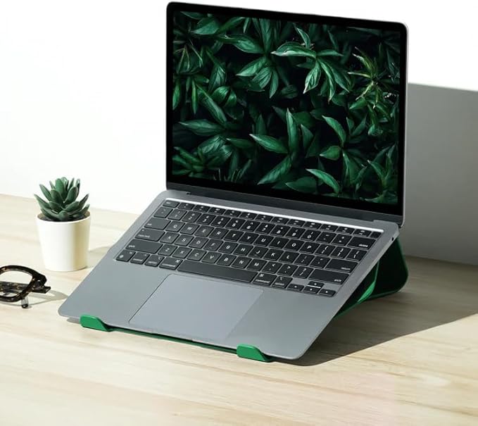 NUMIN Facet Laptop Stand Green | Laptop Tabletop Stand | Sturdy Rust Free Metal and Wood Design | Anti Slip leatherite Surface | Compatible for MacBook, HP, Dell, Lenovo