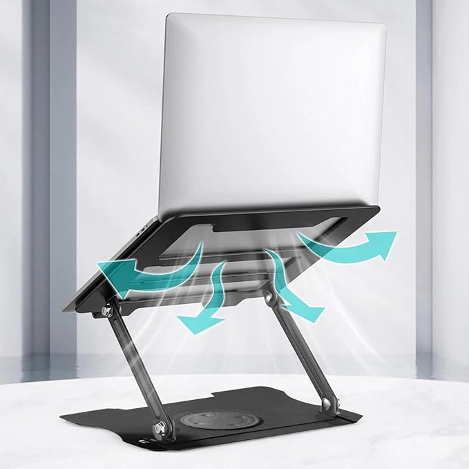 Adjustable Laptop Stand, Portable 360° Rotating & Foldable Metal Laptop Riser, Collapsible Travel Laptop Stand for 10-16" Notebooks, Ergonomic Laptop Holder