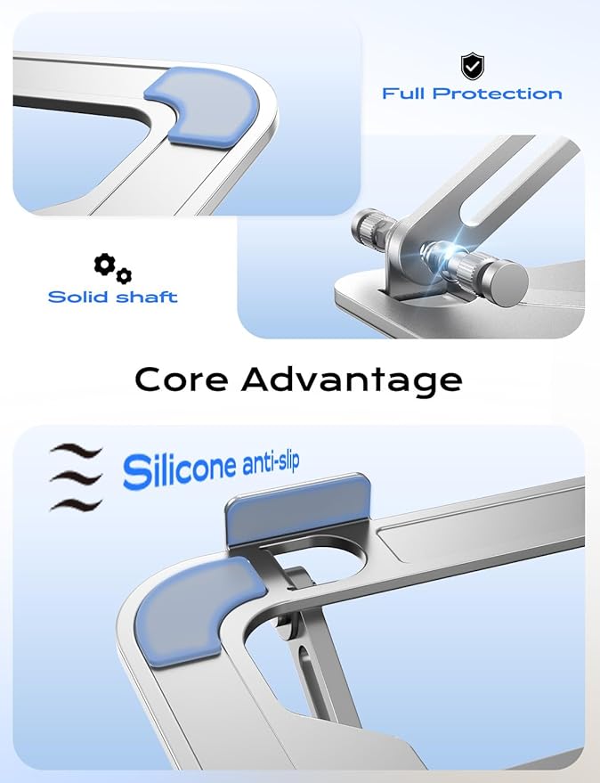 Adjustable Laptop Stand for Desk, Portable Laptop Riser Holder Foldable, Metal Ergonomic Computer Notebook Stand Holder for MacBook Air Pro, Dell, HP 10-16'' White
