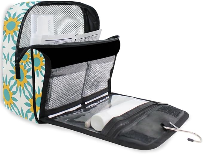 Hanging Travel Toiletry Bag Sunflowers Starburst Turquoise Kit Makeup Case Cosmetics Organizer for Men Women