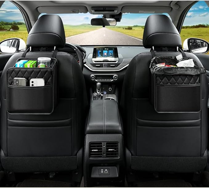 Car Back Seat Organizer, Hanging PU Leather Car Storage Bag, Compatible with Most Vehicles Interior Accessories Organizer (Black(1Pack))