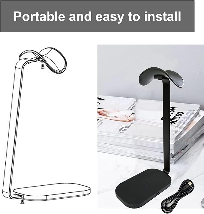 Headphone Stand with Wireless Charging, 15W Gaming Headset Holder for Desk, Aluminum Support Bar, Silicone Pad Headrest, Suitable for All Headphones