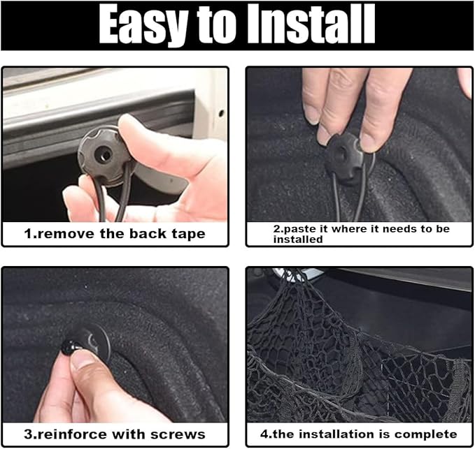 Detachable Cargo Net for Car, Expandable 3 Pocket Heavy Duty Cargo Net Organizer with 4 Metal Carabiners, Compatible with SUVs, Cars, Pickup Trucks, Van Trunk Beds