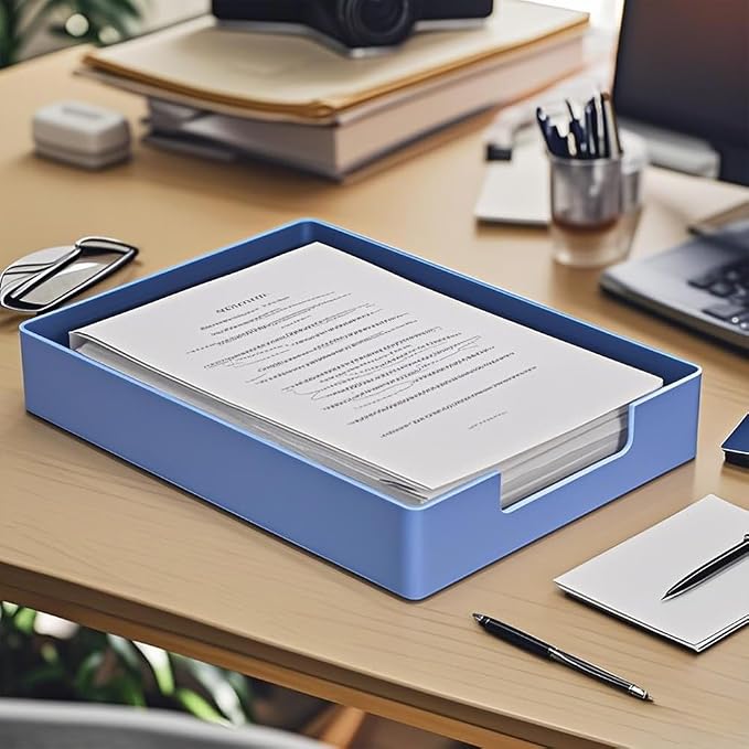 Stackable Letter Tray, 2 Pack Blue, Desk Organizer | Plastic stackable letter tray, fits A4/letter. Anti-skid stacking support. Desktop file organizer for office, school, home.