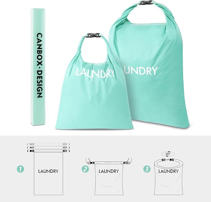 2 Pack Travel Laundry Bag, Nylon Washing Bags for Laundry, Roll Top Wet Dry Bag for Swimming Yoga Bathing Suit Workout, Dirty Clothes Storage Organiser