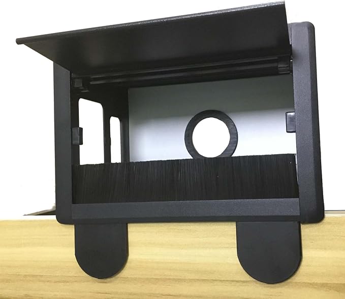Aluminum Cable Management Box Under Desk No-Drill - Flip-Top Cable Organizer with Dustproof Brush, Clamp-On 24" Long Cable/Cord Management Tray Black for Home Office Standing Desk