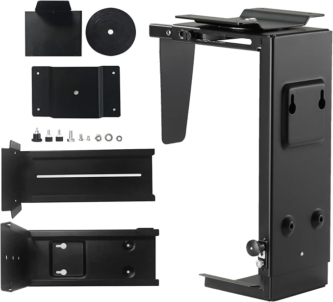 Suptek Adjustable Under Desk and Wall PC Mount,3.74 to 8.26 inch Wide Computer Case CPU Hanger Holder 360 Degree Rotatable Under-Desk PC Hanging Stand Holder Mount (ZJJ001)