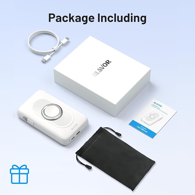 BLAVOR for Magsafe Portable Charger with Built-in Cables, 10000mAh Wireless Magnetic Power Bank with Stand, USB C 20W PD Fast Charging Travel Battery Pack for iPhone 17/16/15/14/13/12 and Apple Watch