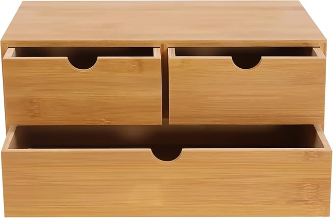 Gdrasuya10 Bamboo Desk Organizer, Drawer Tabletop Storage Organization Box for Office Home Toiletries Supplies, No Assembly Required