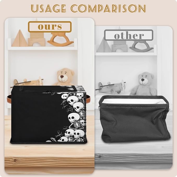 Skeleton Storage Bins With Zipper Lid, Collapsible Trunk Organizer, Car Organizers and Storage Bins with Lids, Halloween Decorative Storage Boxes with Handle, Home Storage Baskets for Organizing