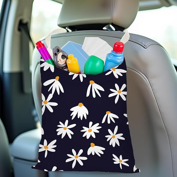 Daisy Decor Car Trash Bag Car Garbage Bag Hanging Cars Trash Can Spring Decor Waterproof Cars Back Seat Organizer for Vehicle Travelling Camping