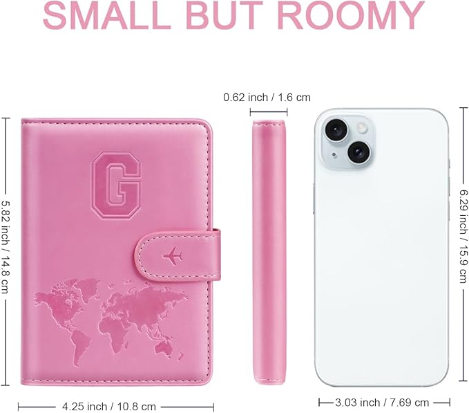 Passport Holder Cover Initail Letter A-Z Travel Wallet Embossed Design RFID Blocking Card Holder Personalized Gift Passport Cover Wallet, Passport Book Holders for Women and Girls, Pink-G