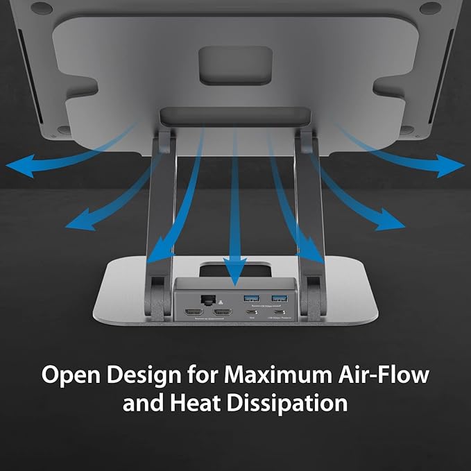 j5create Laptop Stand with USB C Dual HDMI Display Hub - 2 USB A 5Gbps, PD 100W with USB-C 5Gbps, Ethernet | Aluminum Computer Riser for MacBook and Windows Notebook (JTS427)