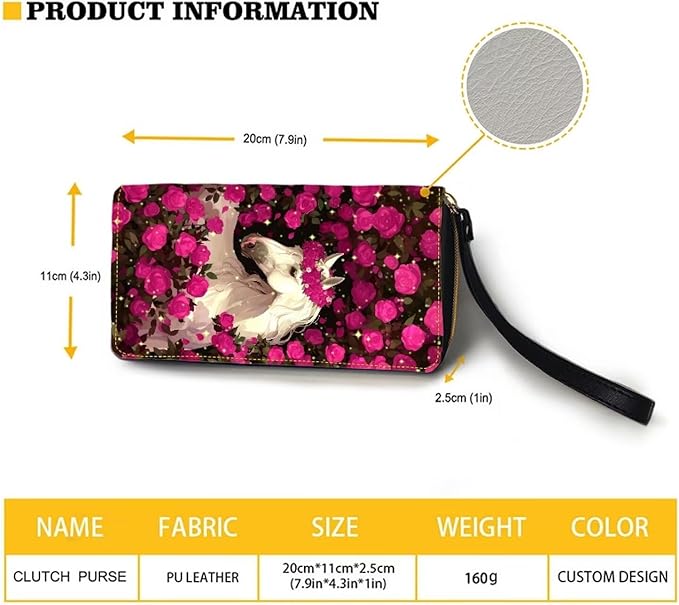 Bulopur Horse Rose Womens Wristlet Wallet Credit Card Holder Purse Credit Card Holder PU Leather Handbag Clutch Purse Customized Gifts for Women Girls Mom Ladies