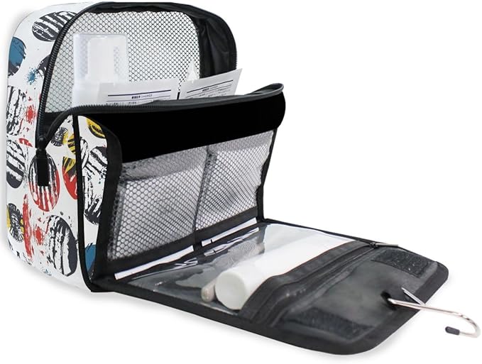 Hanging Travel Toiletry Bag Kit Boys Makeup Case Cosmetics Organizer for Men Women (Sport Pattern With Balls)