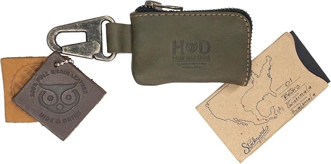 Hide & Drink, Leather Car Key Holder/Headphone & Charging Cables/Memory Cards/Flash Drives/Cash Zipper Case with Clasp Handmade :: Dark Jade