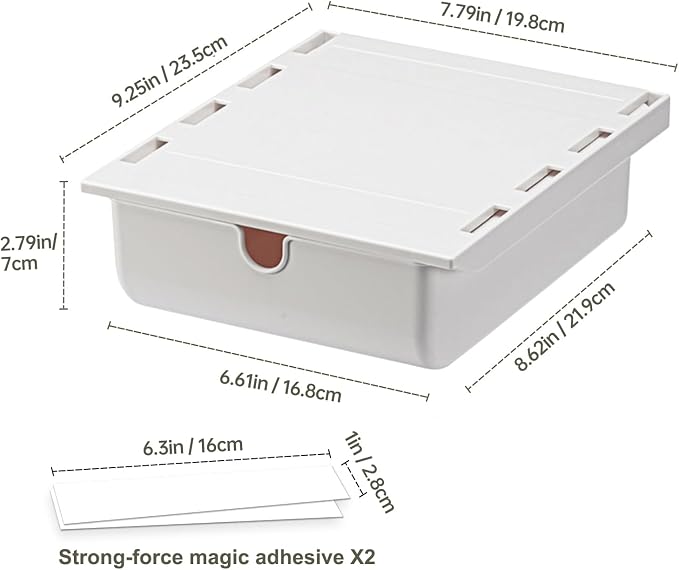 FRETONBA Under Desk Drawer Self-Adhesive Hidden Desktop Organizer, Attachable Desk Drawer Slide Out, Table Storage Tray for Stationery Home Office Organization Medium White