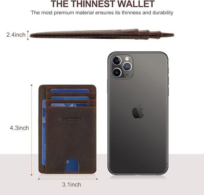 Slim Minimalist Front Pocket Thin Wallet RFID Blocking 100% Genuine Leather Credit Card Holder for men Women, with Gift Box-Texas Brown