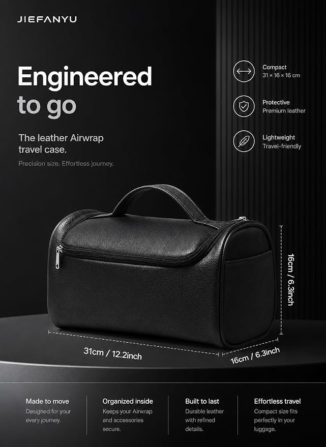 Leather Travel Case for Dyson Airwrap, Portable Storage Bag Designed Specifically for Dyson Airwrap All Series,Shockproof Organizer with Metal Hanging Hook