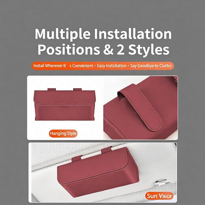 Car Sunglass Holder-Leather Magnetic Large Glasses Case,One-Handed Eyeglass Clip,Universal Auto Sun Visor Accessories