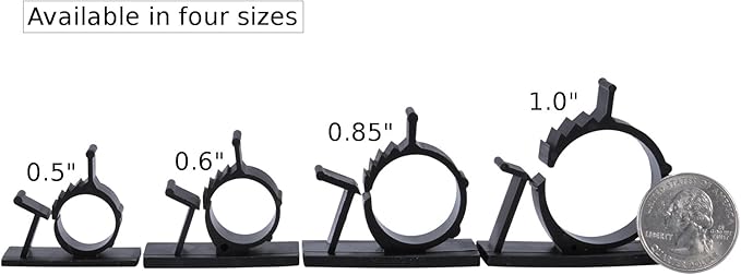 JacobsParts V1 Adhesive Cable Management Clips, 0.6 Inch Adjustable Clamp, Black (25 Pack)