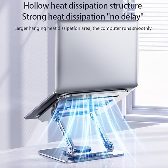 Adjustable Laptop Stand, 360 Degree Rotation, Lift, Folding Heat Dissipation Full Body Carbon Drill Material Metal Tablet Portable Stand Compatible with 21-inch Laptop, ipad Tablet - Silver
