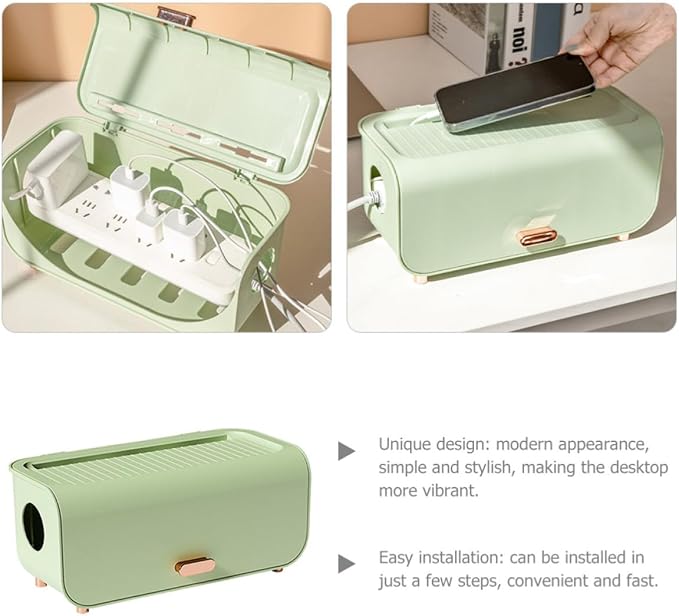 NUOBESTY Cable Management Box with Easy Installation for Hiding Large Capacity Cord Organizer and Modern Stylish Design, Multi-functional Power Cord Storage Container for Desk