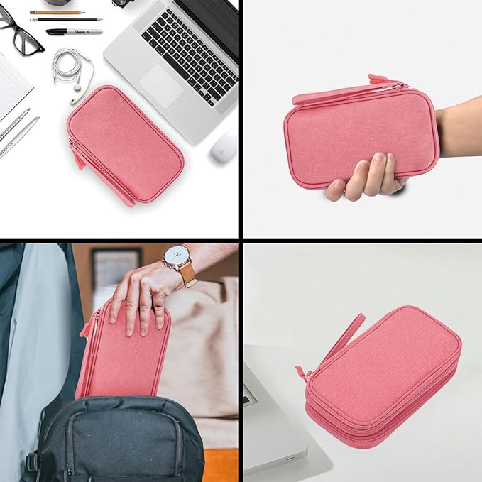 CAAORDKSO Electronic Accessories Case, Electronics Organizer Pouch Bag, Portable Travel Cable Organizer Case, Tech Storage Bag for Cable, Cord, Charger, Phone, Power Bank, Earphone (Dark Pink, Large)