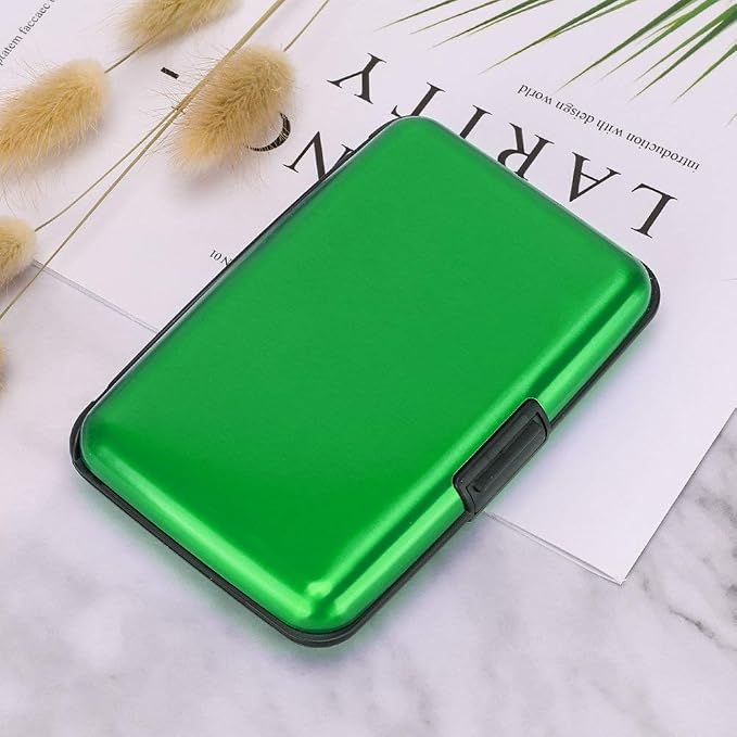 ELFISH RFID Blocking Credit Card Protector Aluminum ID Case Hard Shell Business Card Holders Metal Wallet for Men or Women (green)
