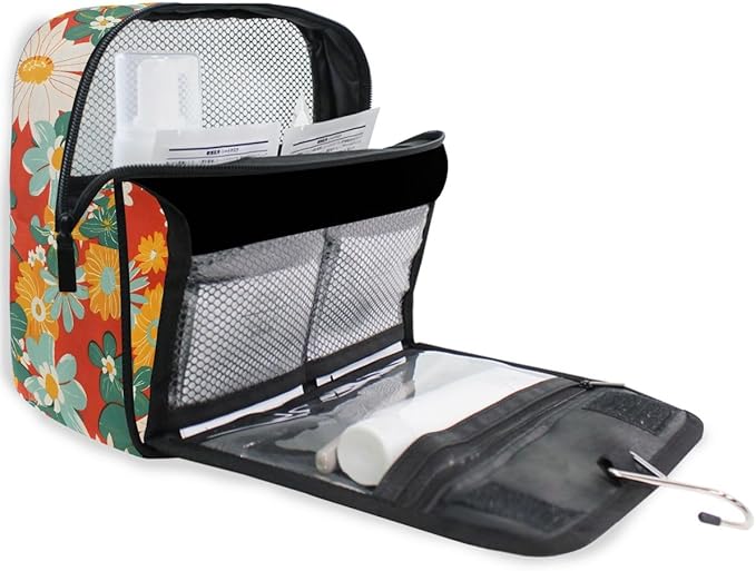 senya Hanging Travel Toiletry Bag Kit Boys Makeup Case Cosmetics Organizer for Men Women (Flowers Retro)
