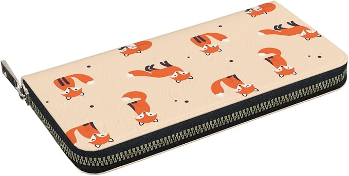 Vintage Cute Little Red Fox Wallet for Men Women Elegant Long Clutch Zip Around Travel Leather Coin Purse Large Capacity Credit Card Holder Handbag