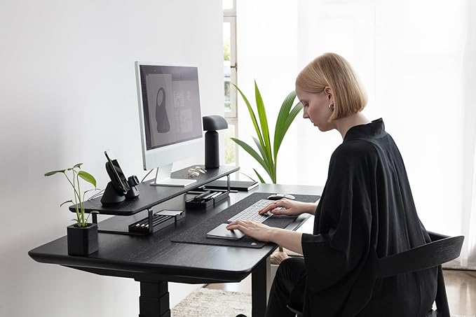 Oakywood Dual Monitor Stand - Handmade in EU - Natural Wood Monitor Stand Riser - Laptop Accessories ??220 lbs (100 kg) Capacity - 41.3"x9" (105x23 cm) ??100% Natural Black Stained Oak