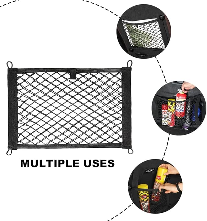 2pcs Cargo Net, Pocket Storage Mesh Net, Elastic Automotive Cargo Nets Storage Pouch with 8 Mounting Screw and Builtin Hooks, for Car Trunk Boats Net (18x9.8 inches)