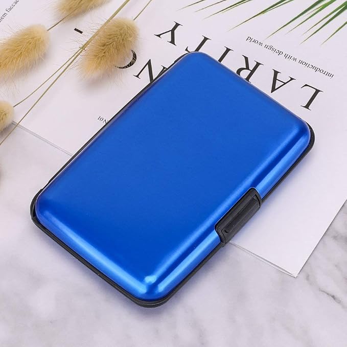 ELFISH RFID Blocking Credit Card Protector Aluminum ID Case Hard Shell Business Card Holders Metal Wallet for Men or Women (blue)