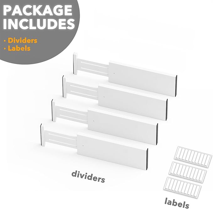 SpaceAid Bamboo 4 Pack Dresser Drawer Dividers, 4.65??High Adjustable 12.5??17??Drawer Organizers, Expandable Organization for Clothing, Clothes, Dressers, White