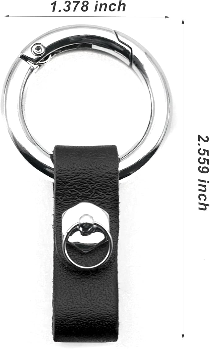 Circle Carabiner Keychain Clip Quick-Release Spring Ring & Anti-lost Ring Attach Leather Key Chain, No Screwdriver Required, 1 Pack, Black