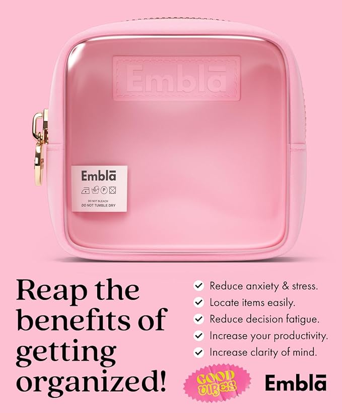 Embla Clear Small Makeup Bag for Purse Cute Mini Make Up Nylon Organizers Tiny Cosmetic Bags for Women Girls Little Toiletry Travel Pouches Zipper Skincare Pouch Organizer Light Pink