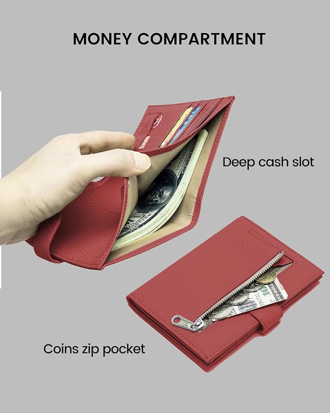 RFID Passport Holder Travel Wallet for Women, Leather Passport Cover Wallet with Card Holders SIM Slots,Zippered Coins Pocket and Cash Slot Slim Compact Travel Wallet (Brick Red)